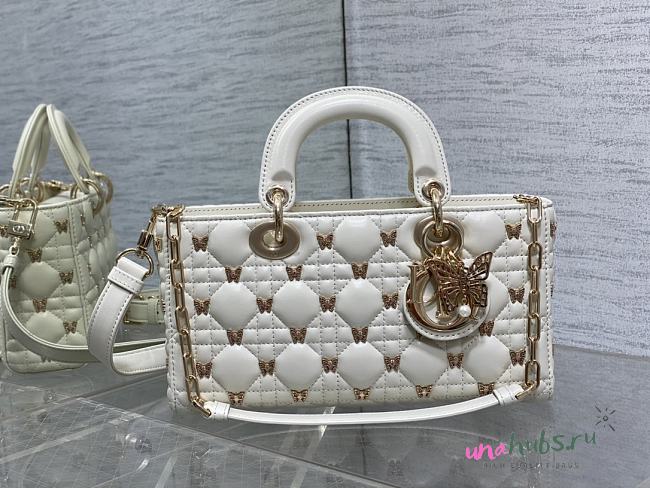 Dior Lady D-Joy White Lambskin Butterfly Studs Bag - 1