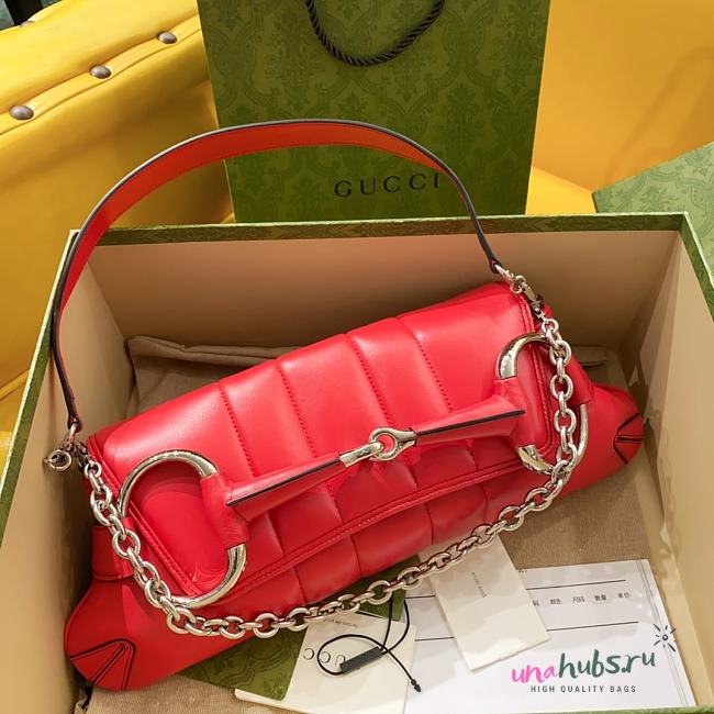 Gucci Horsebit large chain red leather bag - 1