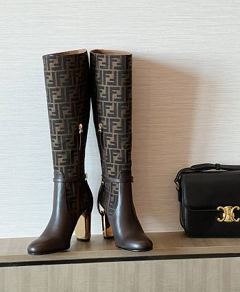Fendi Delfina brown leather high-heeled boots