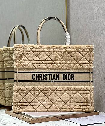 Dior book tote large beige cannage shearling bag