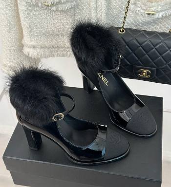 Chanel 23P black ankle strap block heels 