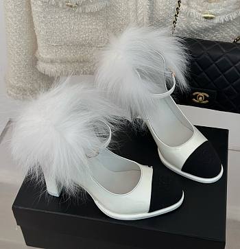 Chanel 23P white ankle strap block heels 