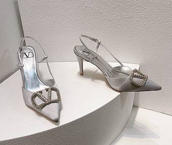 Valentino Vlogo silver slingback heels 80mm