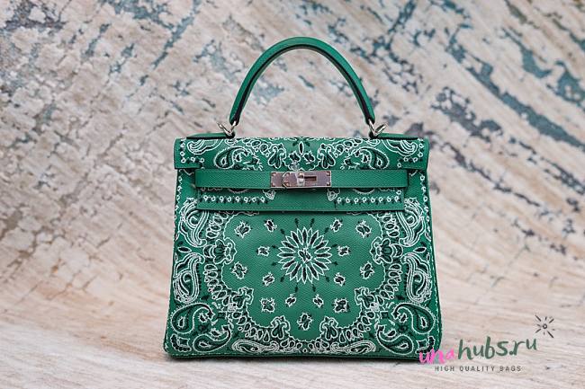 Hermes Birkin 30 Green Embroidered Swift Palladium Hardware Bag - 1