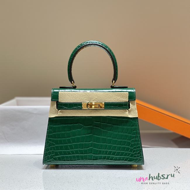 Hermes Kelly Vert Emerald Shiny Alligator Mini 20 Bag - 1