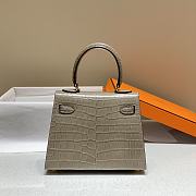 Hermes Kelly Vert Gray Shiny Alligator Mini 20 Bag - 2