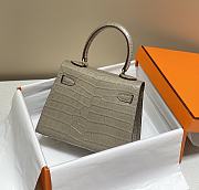 Hermes Kelly Vert Gray Shiny Alligator Mini 20 Bag - 3