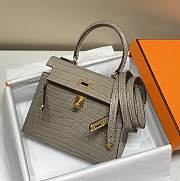 Hermes Kelly Vert Gray Shiny Alligator Mini 20 Bag - 6