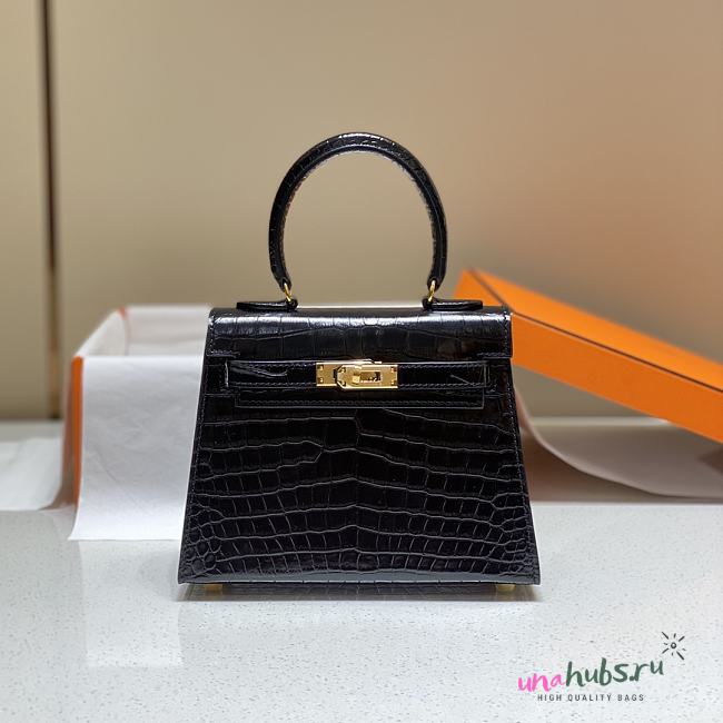 Hermes Kelly Vert Black Shiny Alligator Mini 20 Bag - 1