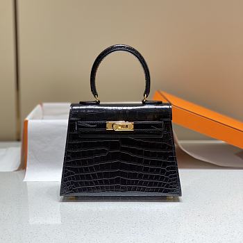 Hermes Kelly Vert Black Shiny Alligator Mini 20 Bag