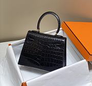 Hermes Kelly Vert Black Shiny Alligator Mini 20 Bag - 6