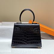 Hermes Kelly Vert Black Shiny Alligator Mini 20 Bag - 5