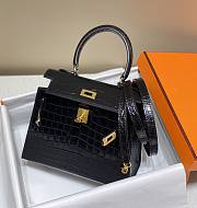 Hermes Kelly Vert Black Shiny Alligator Mini 20 Bag - 2