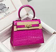 Hermes Kelly Vert Pink Shiny Alligator Mini 20 Bag - 1