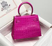 Hermes Kelly Vert Pink Shiny Alligator Mini 20 Bag - 6