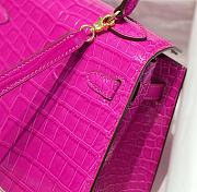 Hermes Kelly Vert Pink Shiny Alligator Mini 20 Bag - 5