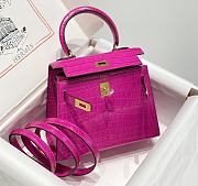 Hermes Kelly Vert Pink Shiny Alligator Mini 20 Bag - 4