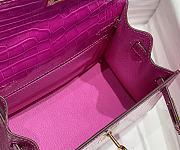 Hermes Kelly Vert Pink Shiny Alligator Mini 20 Bag - 3