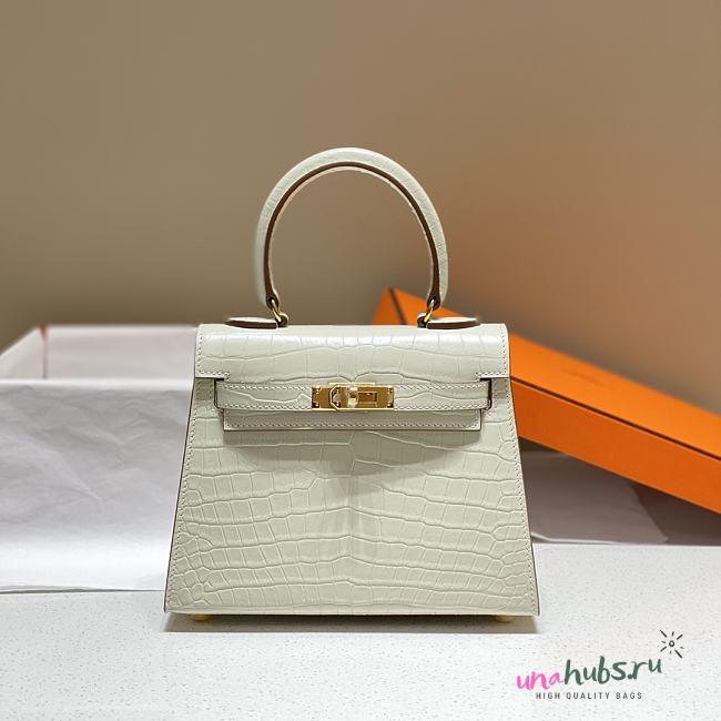 Hermes Kelly Vert White Shiny Alligator Mini 20 Bag - 1