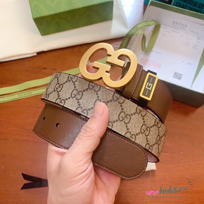 Gucci GG gold monogram brown belt  - 1