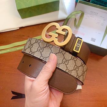 Gucci GG gold monogram brown belt 