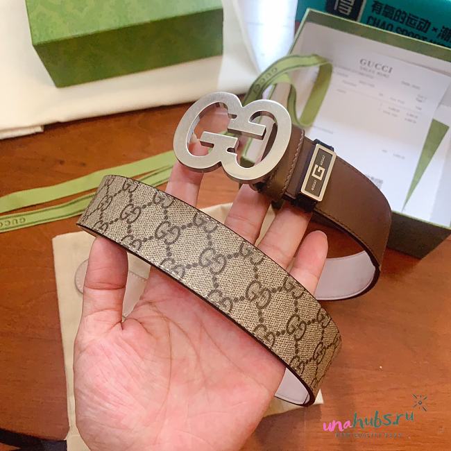 Gucci GG silver monogram brown belt - 1