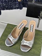 Gucci Horsebit crystal-embellished silver leather mules - 5