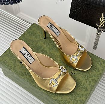 Gucci Horsebit crystal-embellished gold leather mules