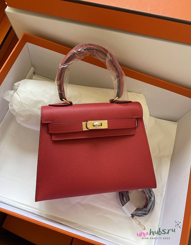 Hermes Kelly Vert Bright Red Epsom Mini 20 Bag  - 1