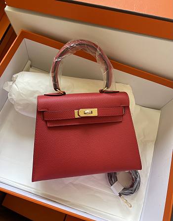 Hermes Kelly Vert Bright Red Epsom Mini 20 Bag 