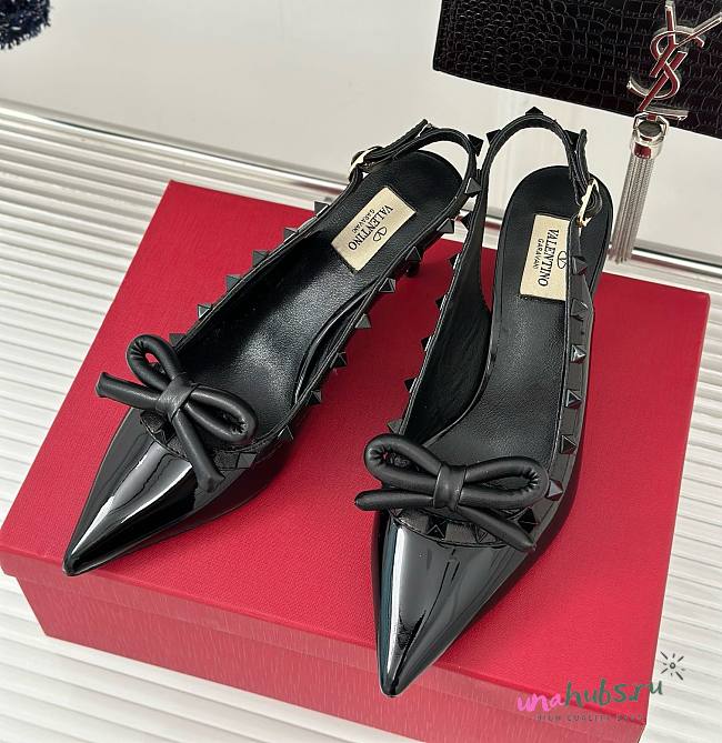 Rockstud Bow Slingback Black Patent Heels 6mm - 1