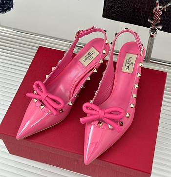 Rockstud Bow Slingback Pink Patent Heels 6mm