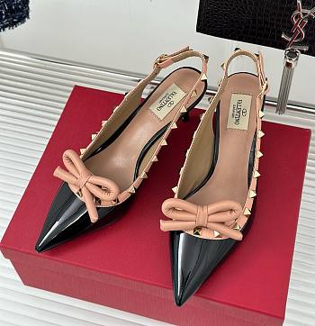 Valentino Rockstud Bow Slingback Black Patent Heels 6mm