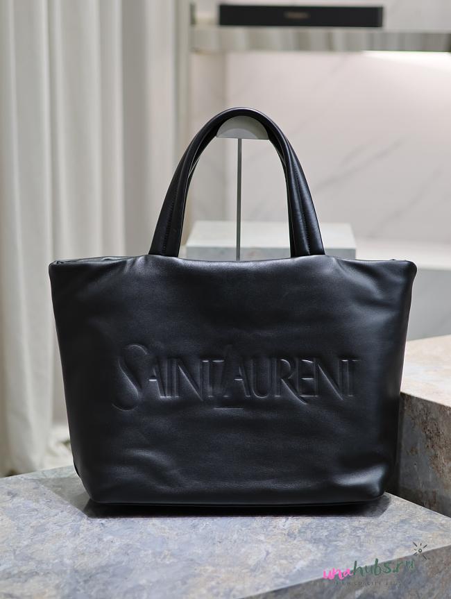 YSL black logo debossed large tote bag - 1