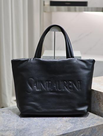 YSL black logo debossed large tote bag