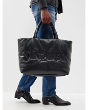 YSL black logo debossed large tote bag - 2