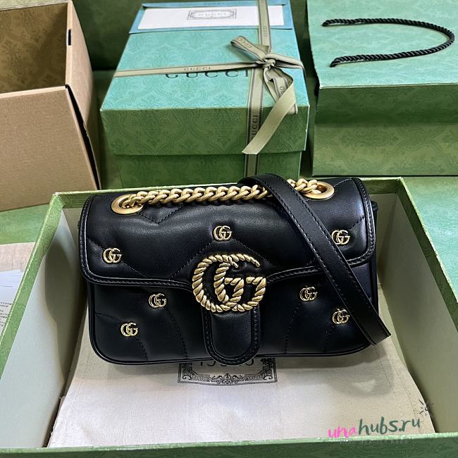 Gucci GG Marmont medium black leather double G studs bag - 1