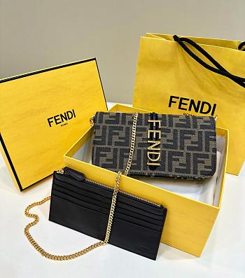 Fendi Fendigraphy brown FF fabric chain wallet
