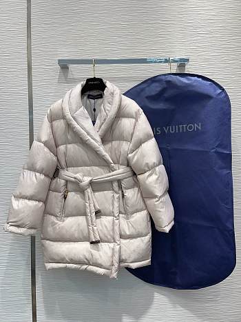 Louis Vuitton White Monogram Jacquard Puffer Wrap Coat