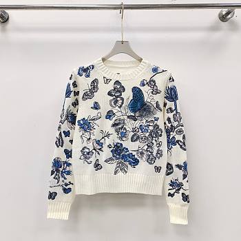 Dior pastel midnight blue butterfly cashmere knit weater