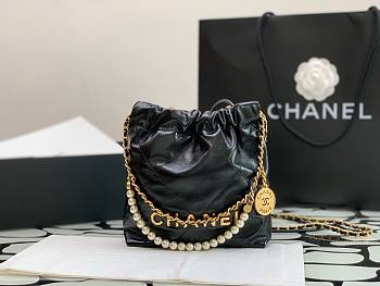 Chanel 22 mini black pearl tote bag AS3980