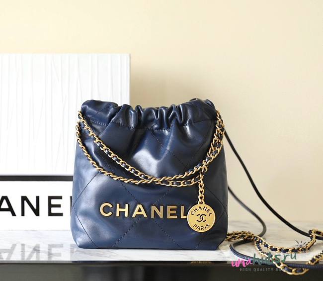 Chanel 22 mini dark blue/ gold tote bag AS3980 - 1