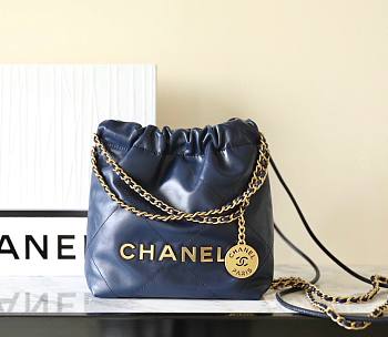 Chanel 22 mini dark blue/ gold tote bag AS3980