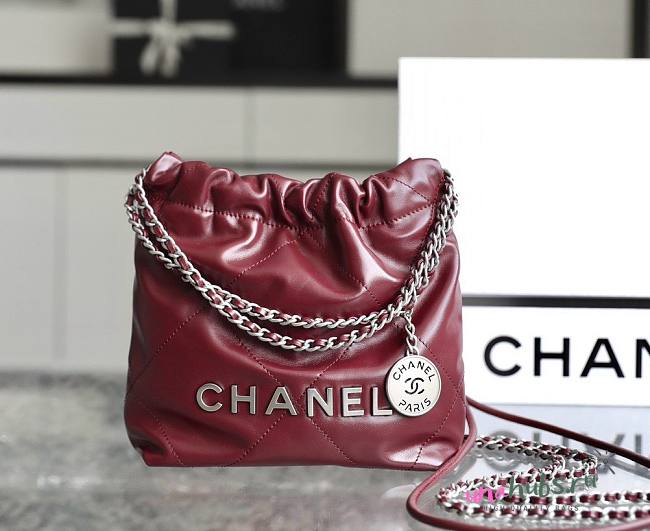 Chanel 22 mini red / silver tote bag AS3980 - 1