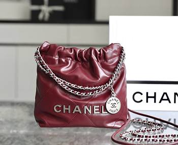 Chanel 22 mini red / silver tote bag AS3980