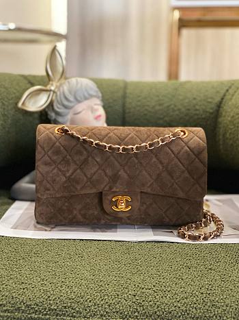 Chanel CF medium double flap suede brown bag