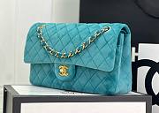 Chanel CF medium blue velvet gold hardware bag  - 3