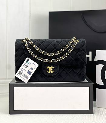 Chanel CF medium black velvet gold hardware bag