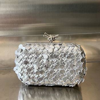 Bottega Veneta Knot intrecciato metallic leather silver clutch