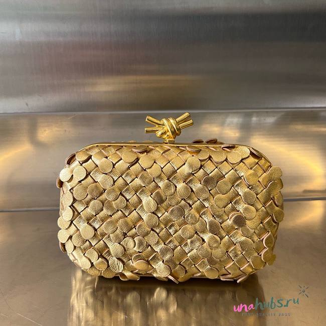 Bottega Veneta Knot intrecciato metallic leather gold clutch - 1